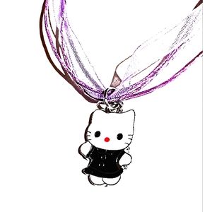Hello Kitty Charm In Cute Black Dress On A Purple Layered Ribbon Necklace